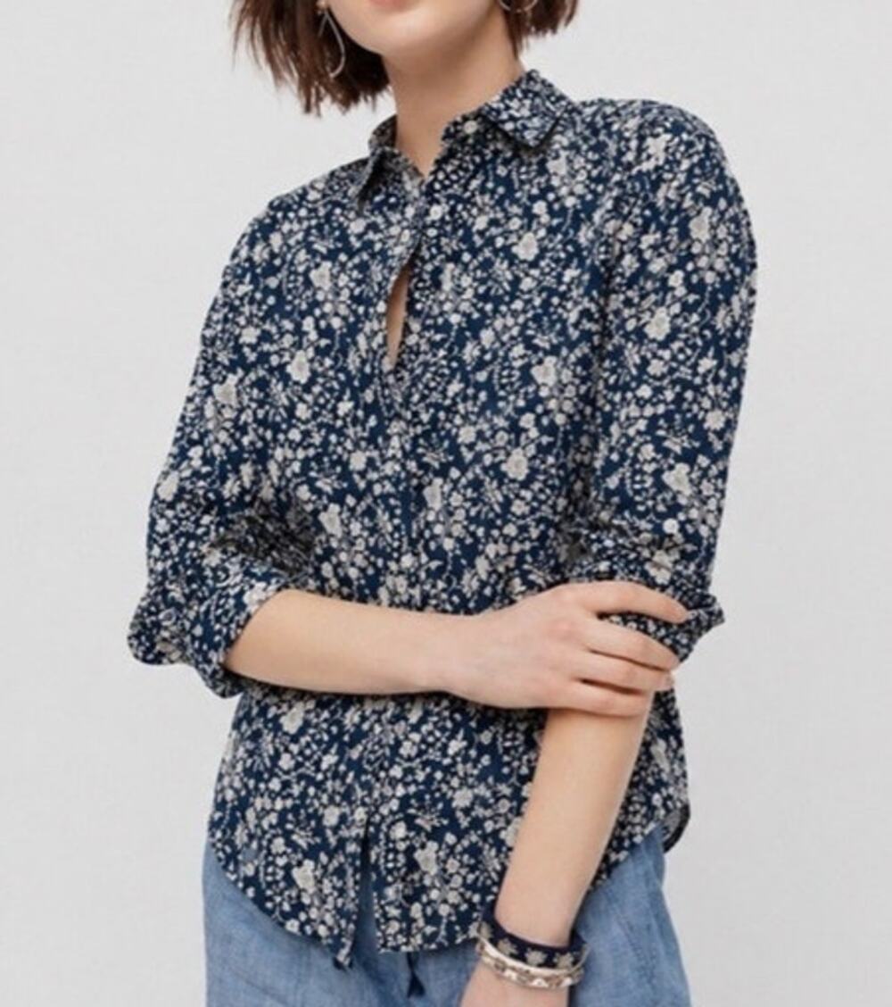 J.Crew Liberty Art Fabrics Floral Button Up Shirt Blue Cotton Women’s Size 2